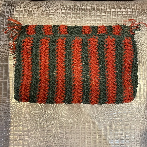 Orange and Green Crochet Fringe Clutch - Picture 2 of 4